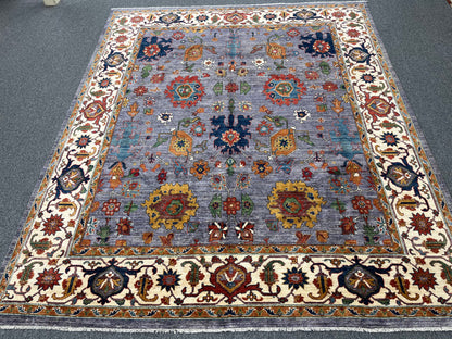 Lavender/Beige Mahal 8X10 Handmade Wool Rug # 14344