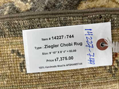 Gray/Ivory Oushak Chobi 8X10 Handmade Wool Rug # 14227