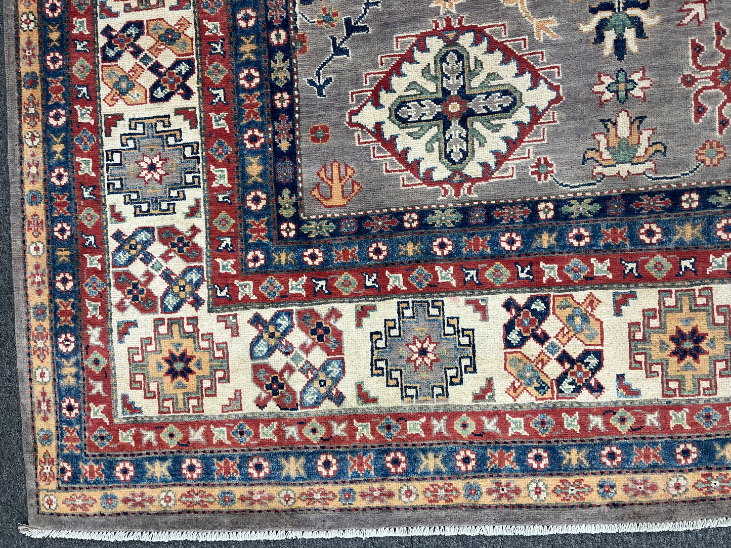 Gray Kazak 9X12 Handmade Wool Rug # 13721