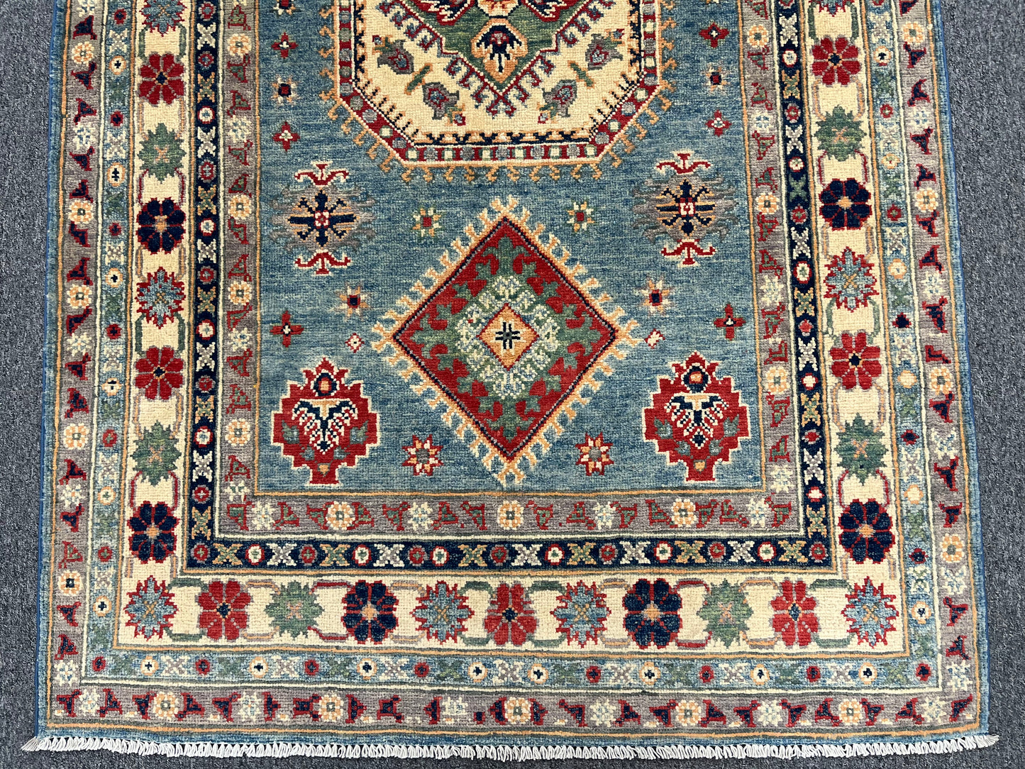 Kazak Light Blue 4X6 Handmade Wool Rug # 13760