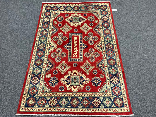 Kazak Geometric Red 5X7 Handmade Wool Rug # 13818
