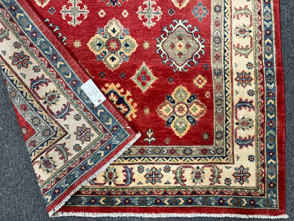 Red Geometric Kazak 5X7 Handmade Wool Rug # 13811
