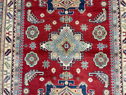 Geometric Red 5X7 Kazak Oriental Rug # 13829
