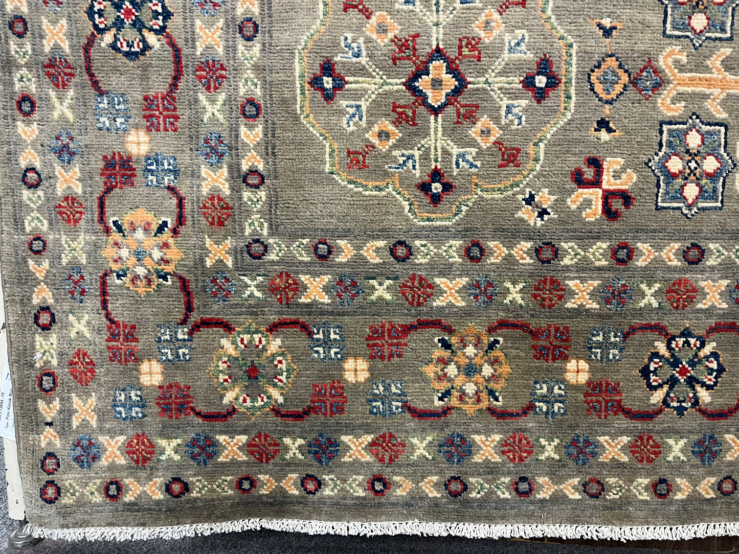 Kazak Gray Geometric 6x9 Handmade Wool Rug # 13654