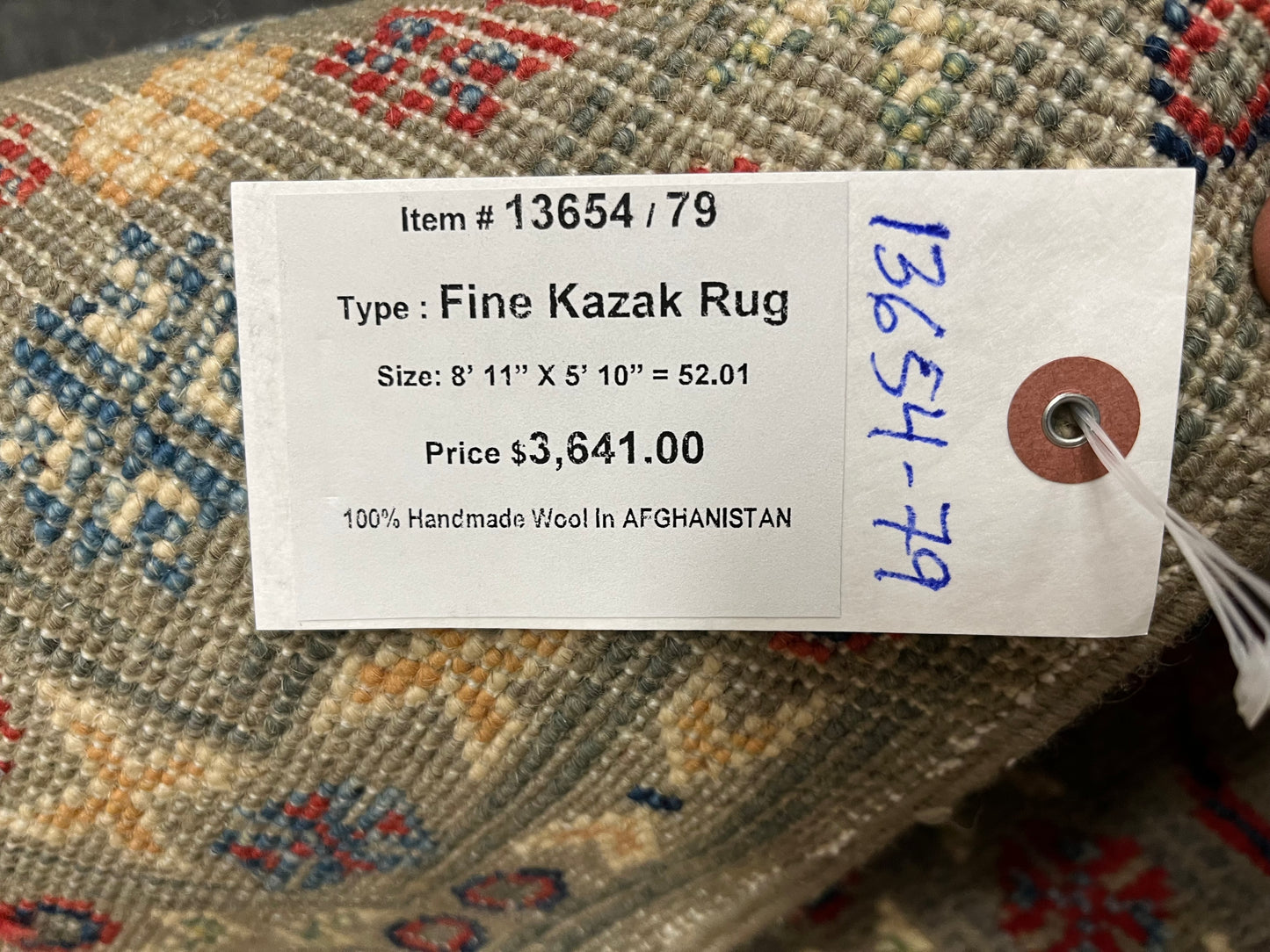 Kazak Gray Geometric 6x9 Handmade Wool Rug # 13654