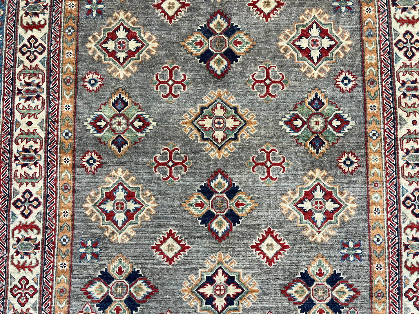 Gray Geometric Wool Kazak 5X7 Oriental Rug # 13832