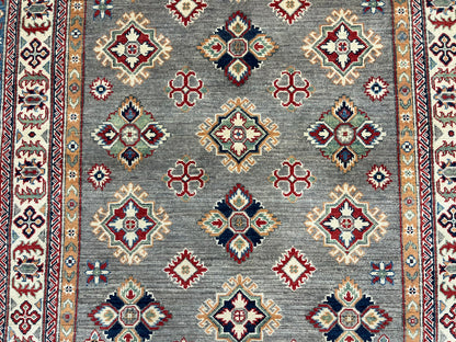 Gray Geometric Wool Kazak 5X7 Oriental Rug # 13832