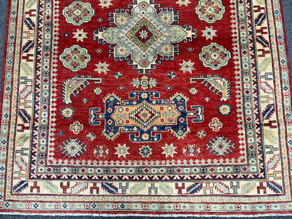 Kazak Geometric Red 5X7 Handmade Oriental Rug # 13910