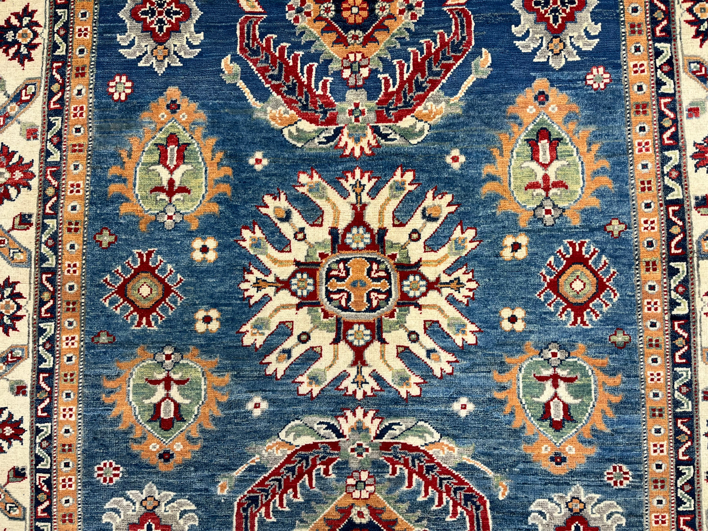 Geometric Light Blue Kazak 5X6 Handmade Oriental Rug # 13913