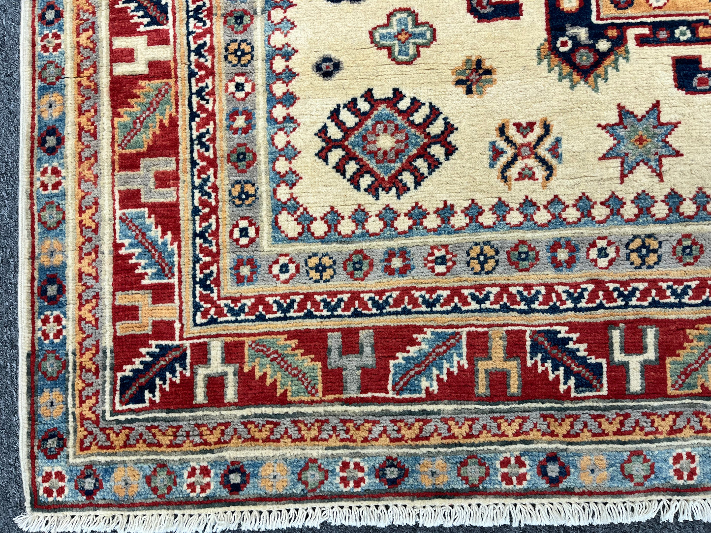Beige Geometric Kazak 5X7 Handmade Oriental Rug # 13699