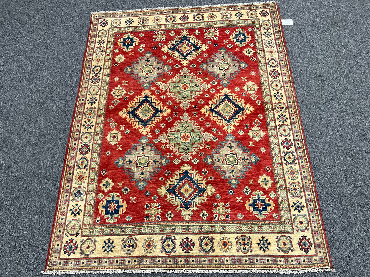 Red Geometric Kazak 5X7 Handmade Oriental Rug # 13838