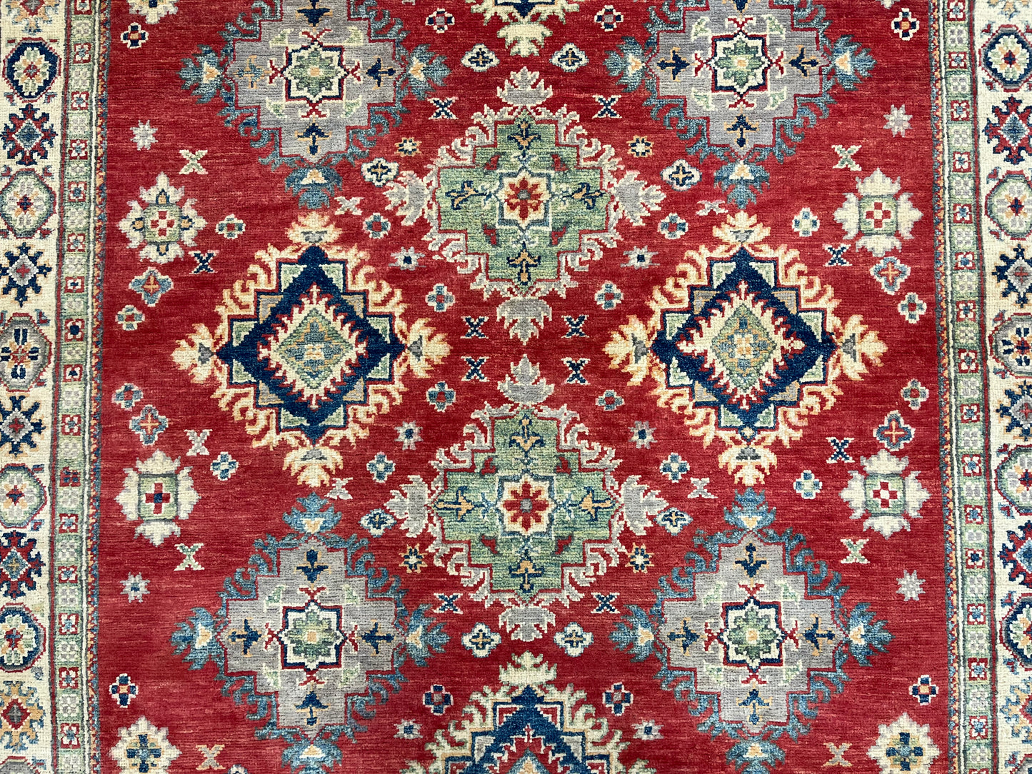 Red Geometric Kazak 5X7 Handmade Oriental Rug # 13838