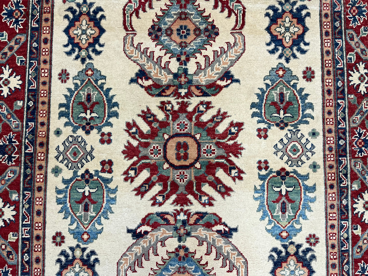 Beige Geometric Kazak 5X7 Handmade Oriental Rug # 13702