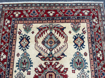 Beige Geometric Kazak 5X7 Handmade Oriental Rug # 13702