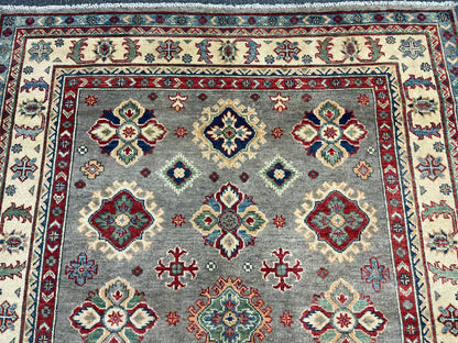 Gray Geometric Kazak 5X7 Handmade Oriental Rug # 13698