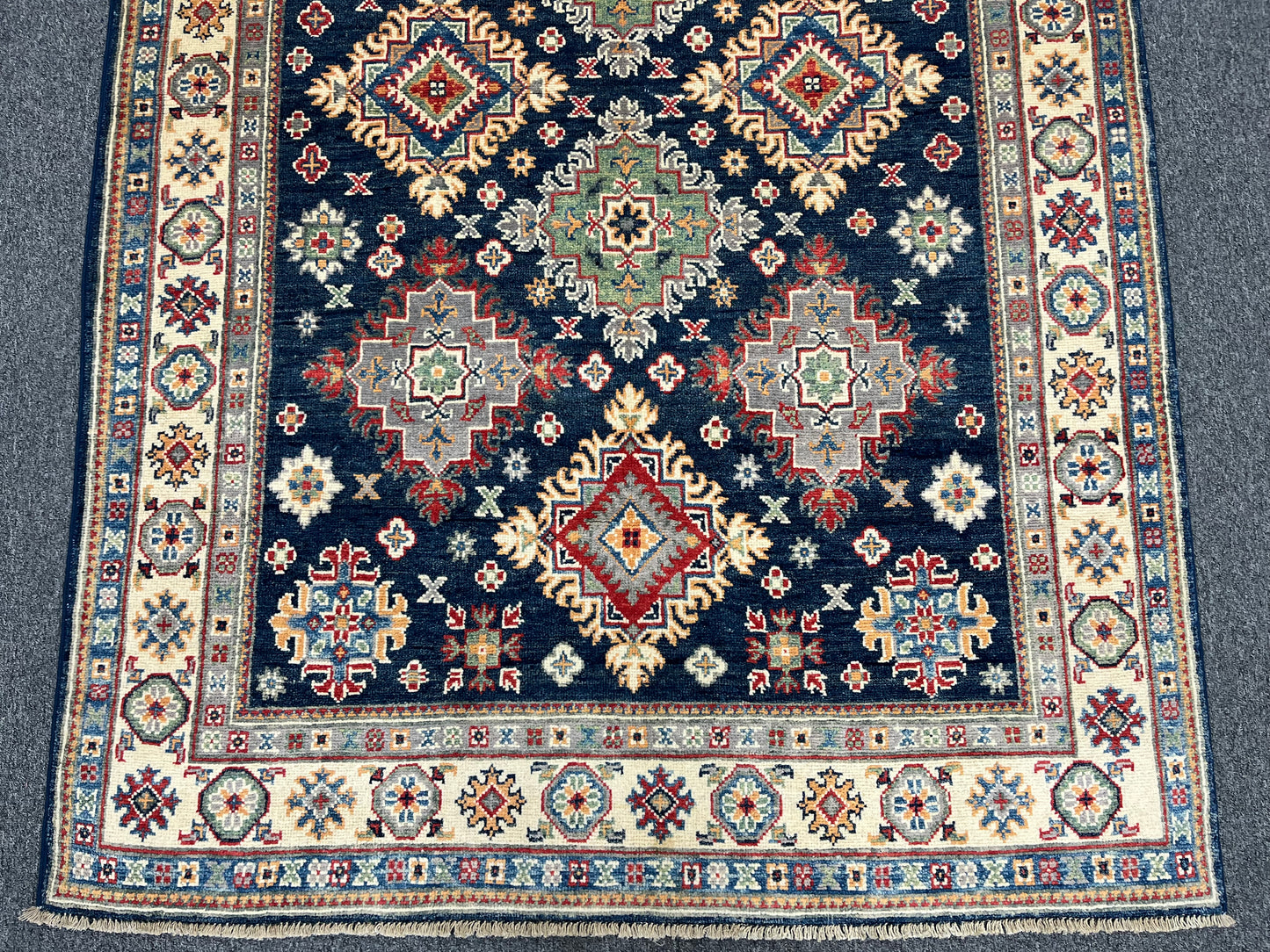 Navy Geometric Kazak 5X7 Handmade Oriental Rug # 13701