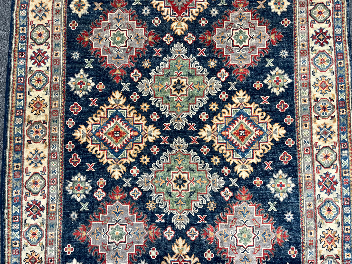 Navy Geometric Kazak 5X7 Handmade Oriental Rug # 13701