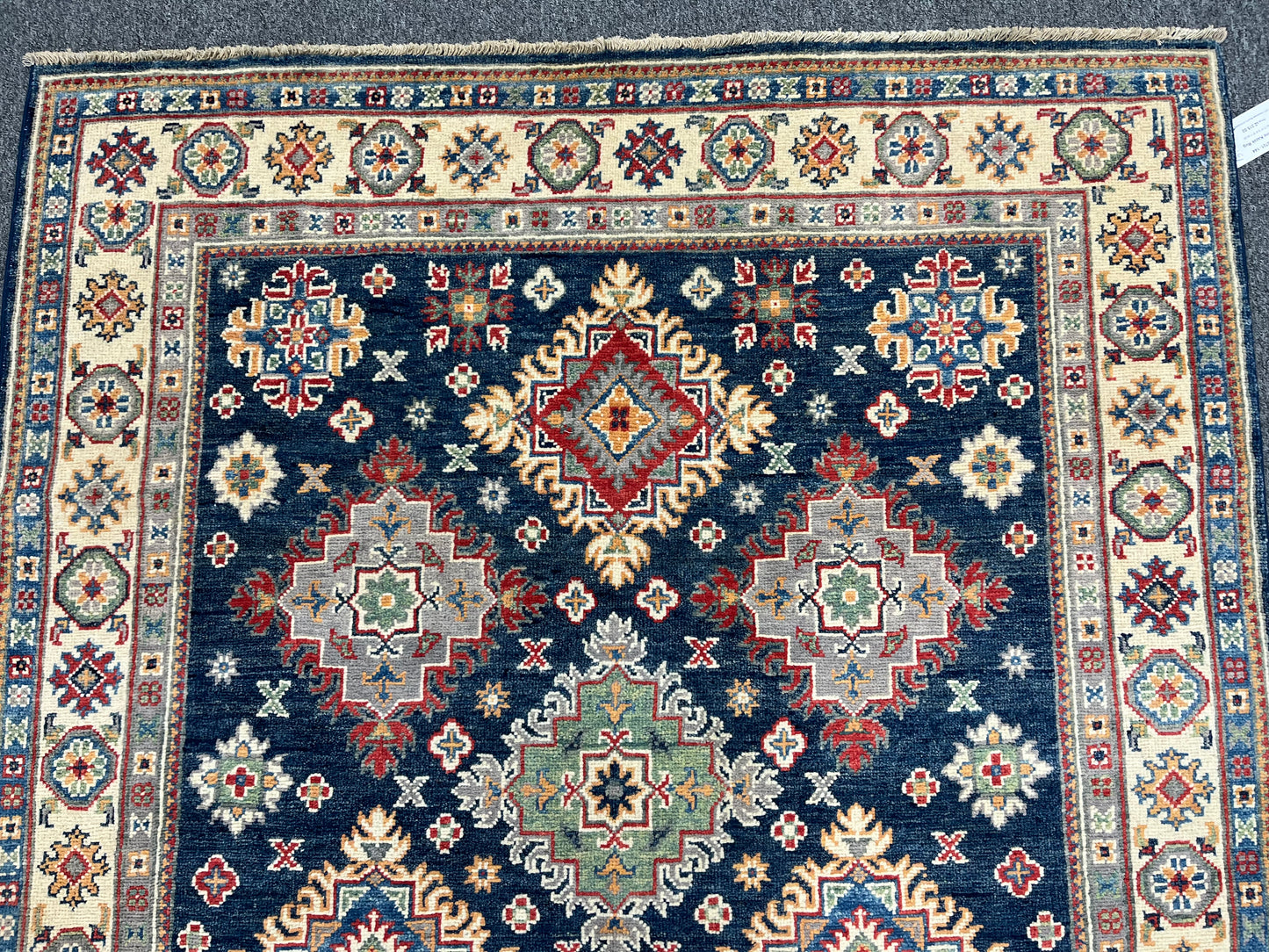 Navy Geometric Kazak 5X7 Handmade Oriental Rug # 13701