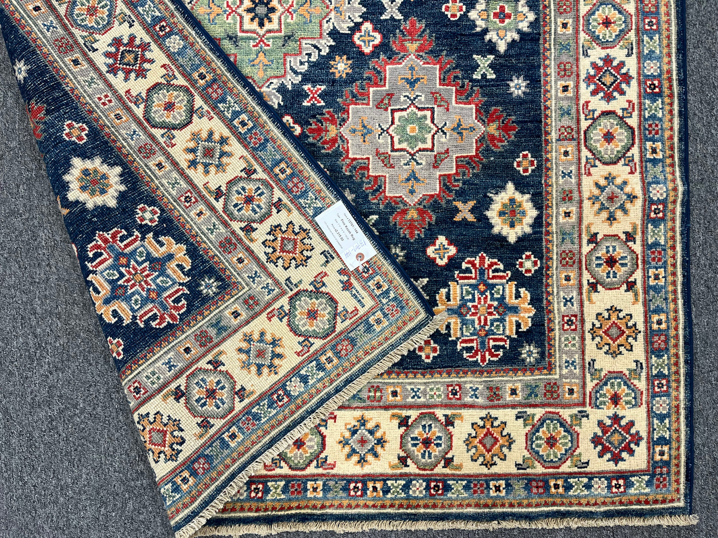 Navy Geometric Kazak 5X7 Handmade Oriental Rug # 13701