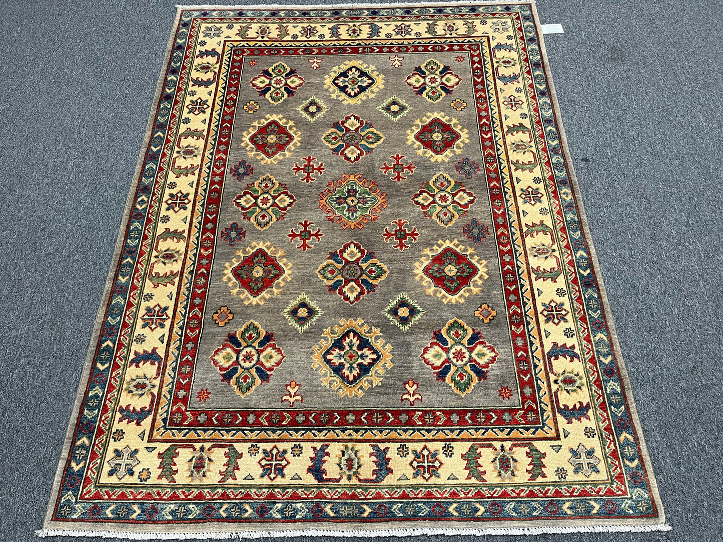 Gray Geometric Kazak 5X7 Handmade Oriental Rug # 13700