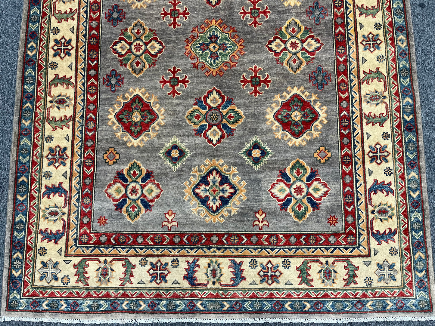 Gray Geometric Kazak 5X7 Handmade Oriental Rug # 13700