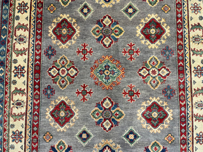 Gray Geometric Kazak 5X7 Handmade Oriental Rug # 13700