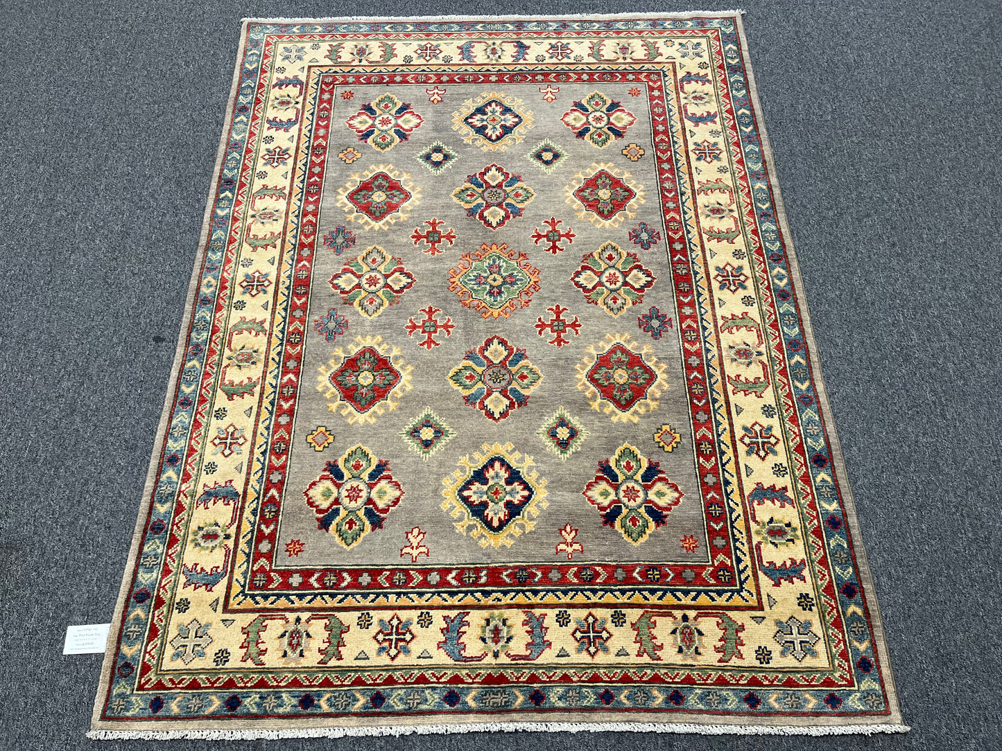 Gray Geometric Kazak 5X7 Handmade Oriental Rug # 13700