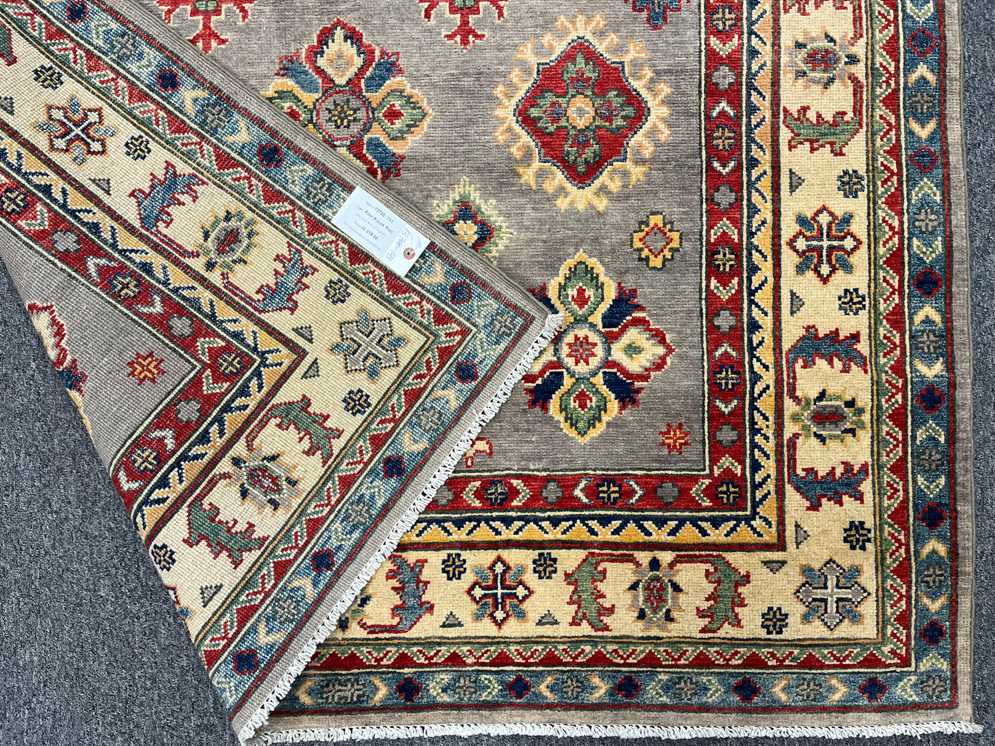 Gray Geometric Kazak 5X7 Handmade Oriental Rug # 13700