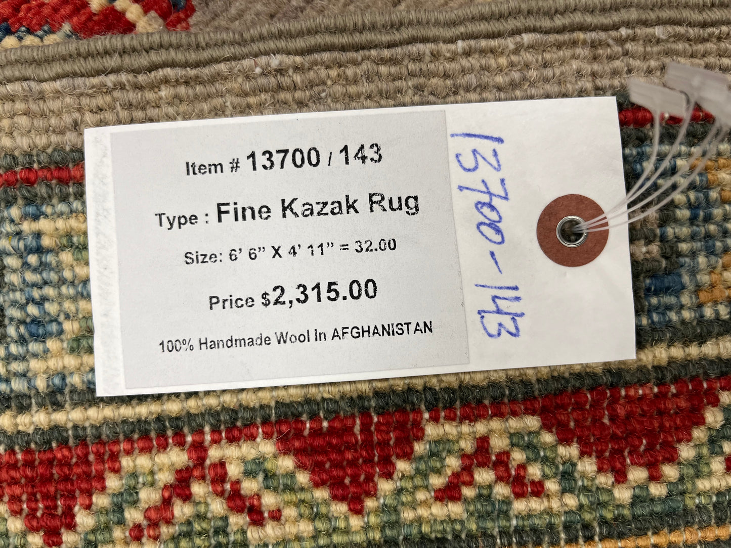 Gray Geometric Kazak 5X7 Handmade Oriental Rug # 13700