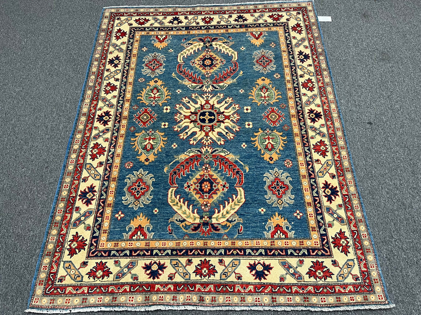 Light Blue Geometric Kazak 5X7 Handmade Oriental Rug # 13911