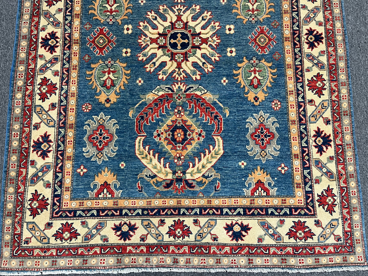 Light Blue Geometric Kazak 5X7 Handmade Oriental Rug # 13911