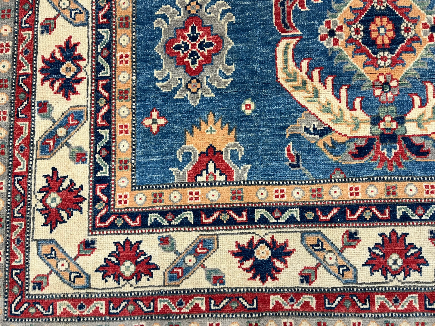 Light Blue Geometric Kazak 5X7 Handmade Oriental Rug # 13911