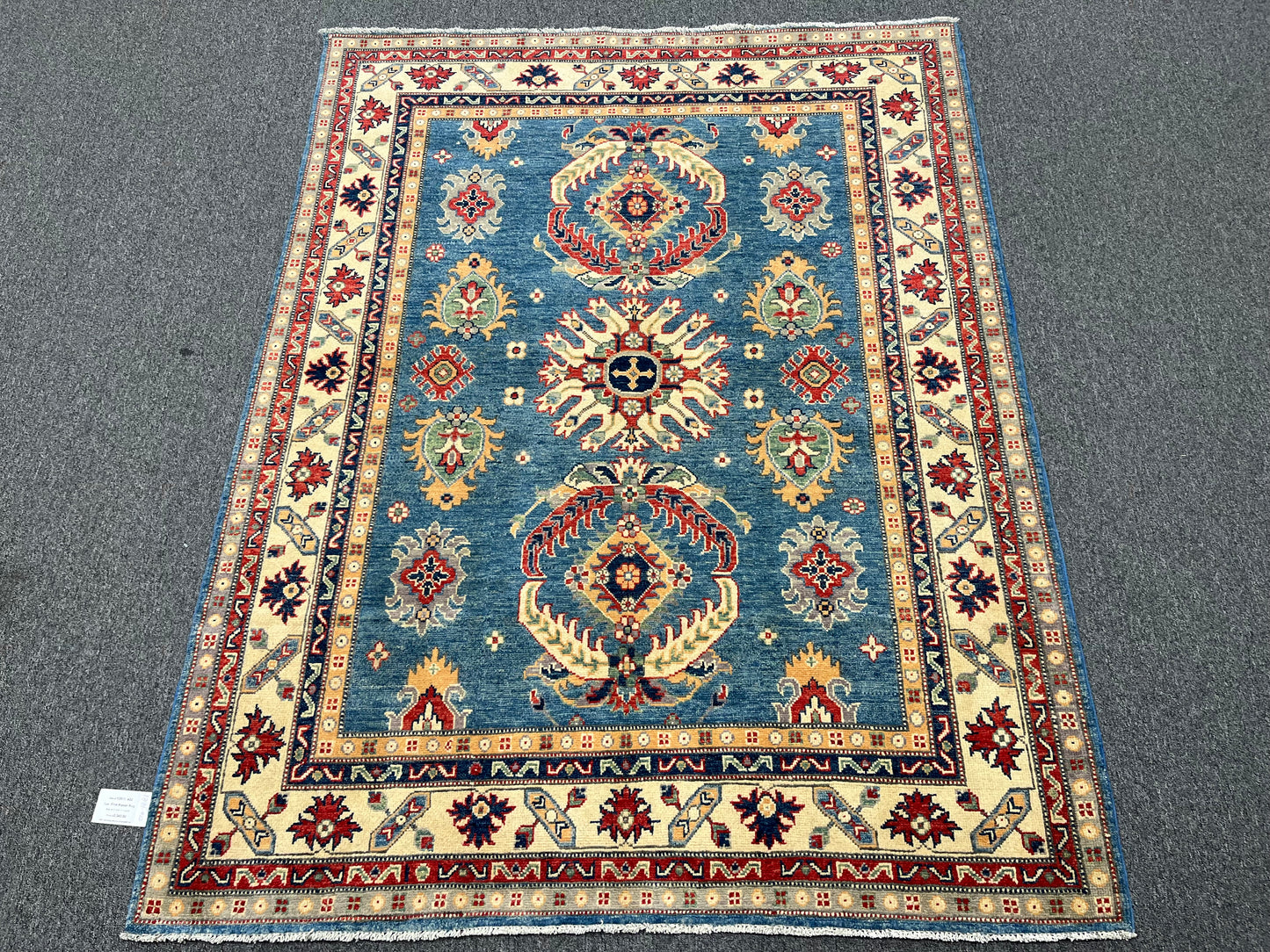 Light Blue Geometric Kazak 5X7 Handmade Oriental Rug # 13911