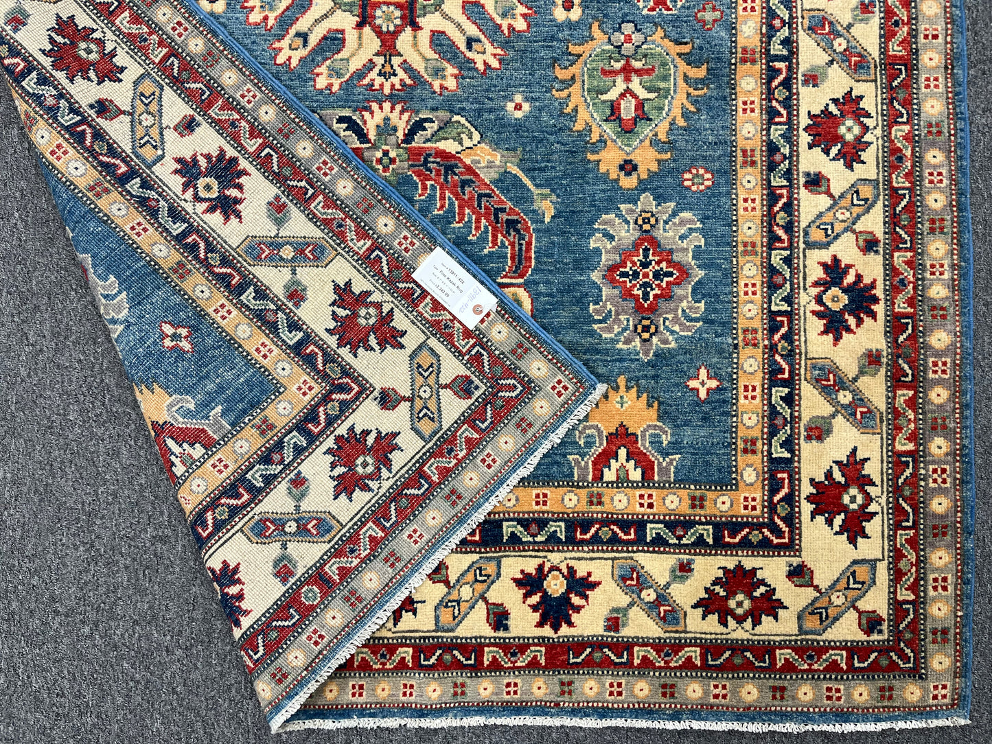 Light Blue Geometric Kazak 5X7 Handmade Oriental Rug # 13911