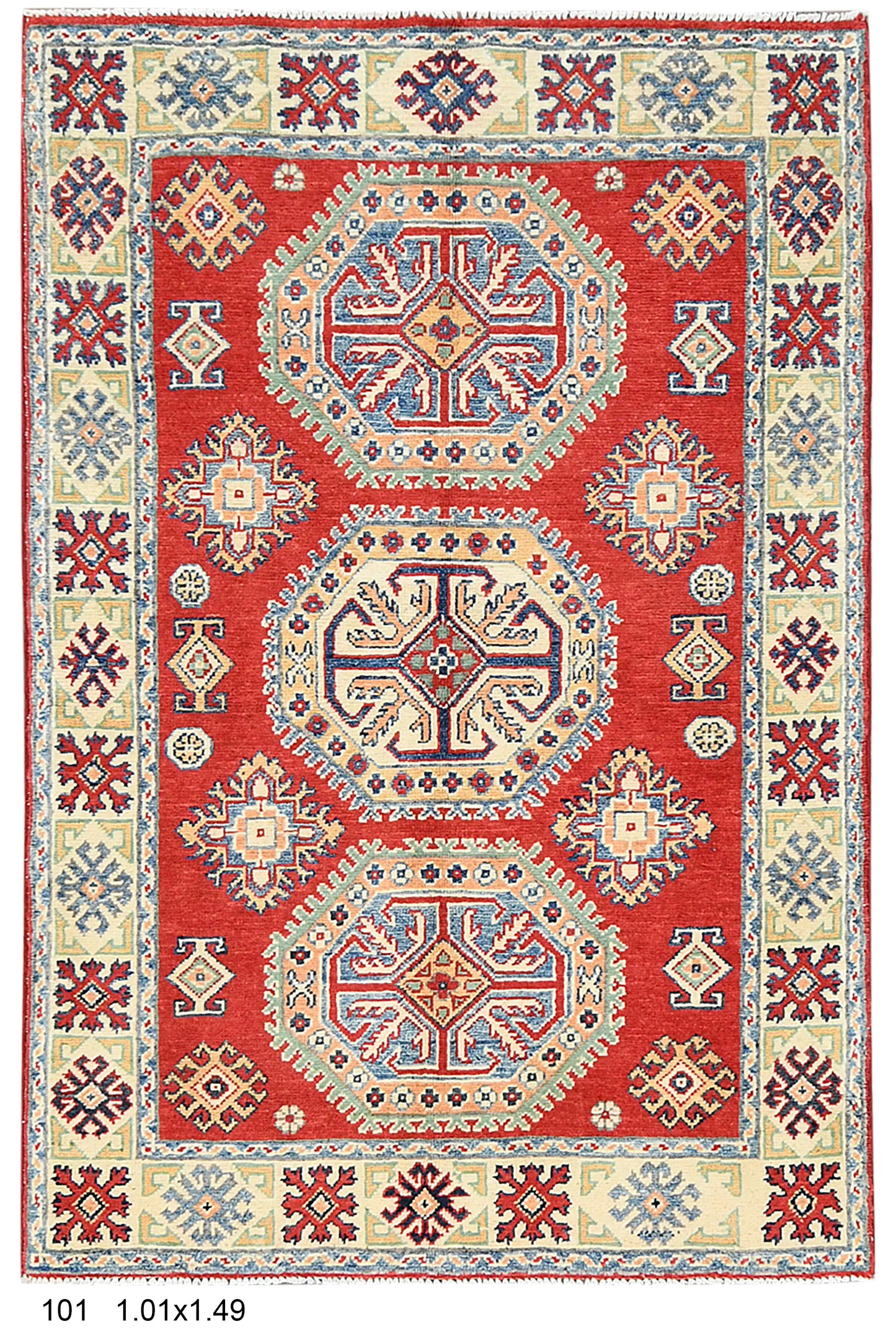 Kazak Red 3X5 Handmade Wool Rug # 14462