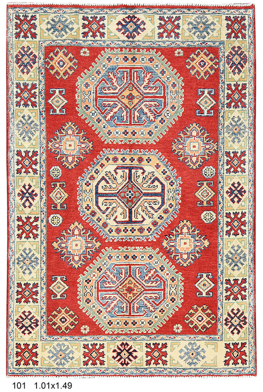 Kazak Red 3X5 Handmade Wool Rug # 14462