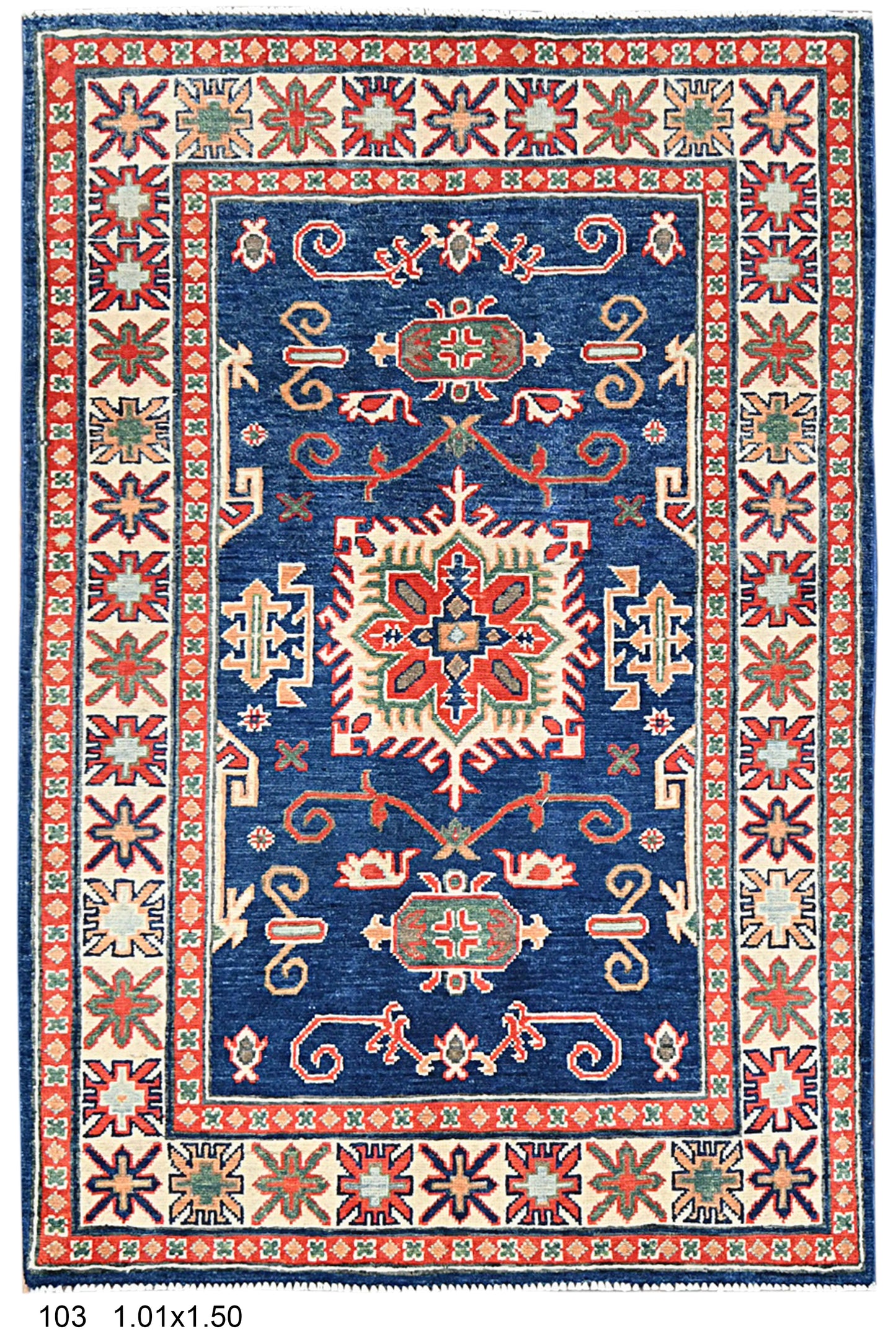 Kazak Navy 3X5 Handmade Wool Rug # 14464