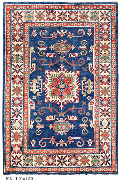 Kazak Navy 3X5 Handmade Wool Rug # 14464