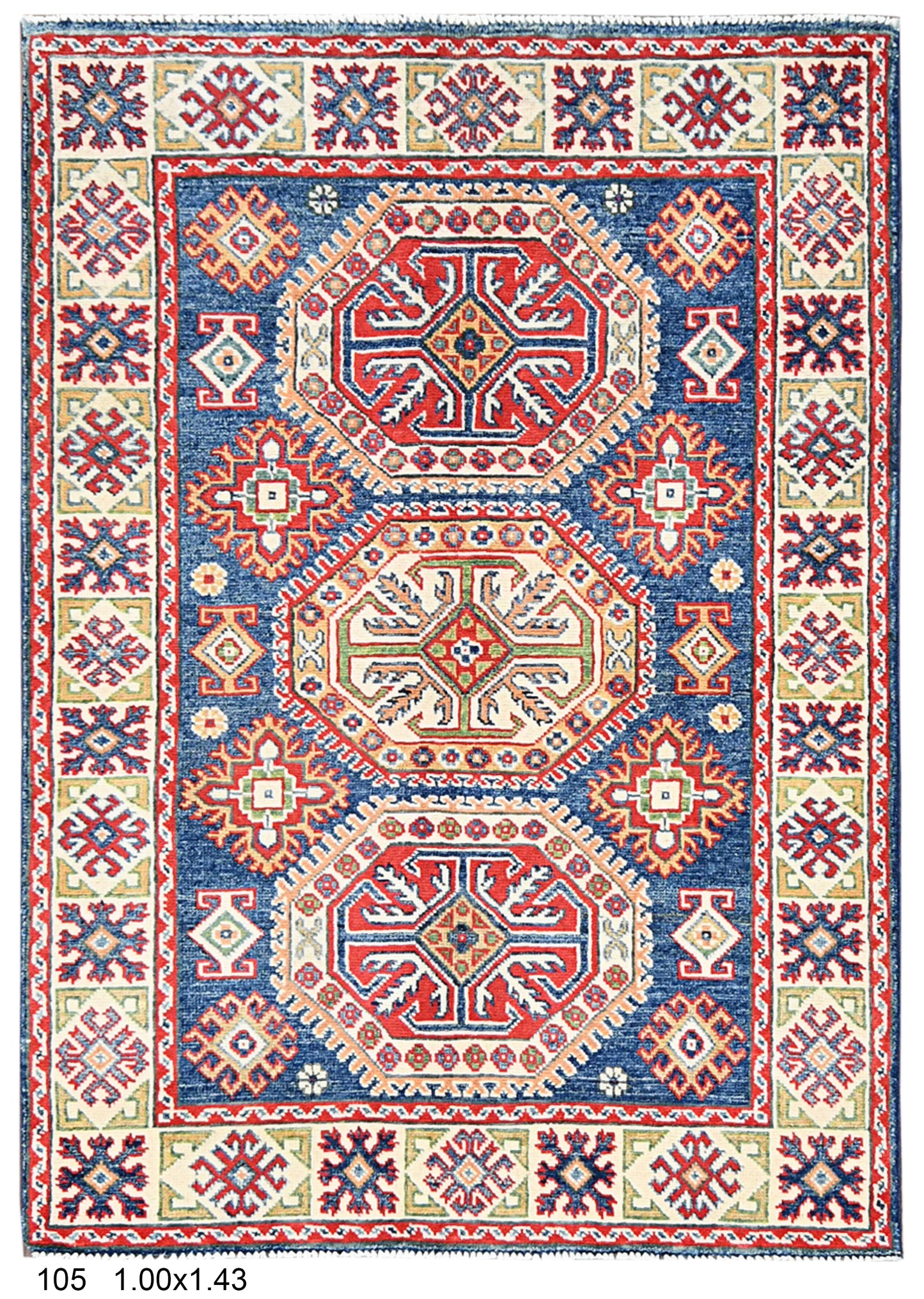 Kazak Navy 3X5 Handmade Wool Rug # 14466