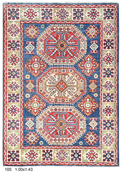 Kazak Navy 3X5 Handmade Wool Rug # 14466