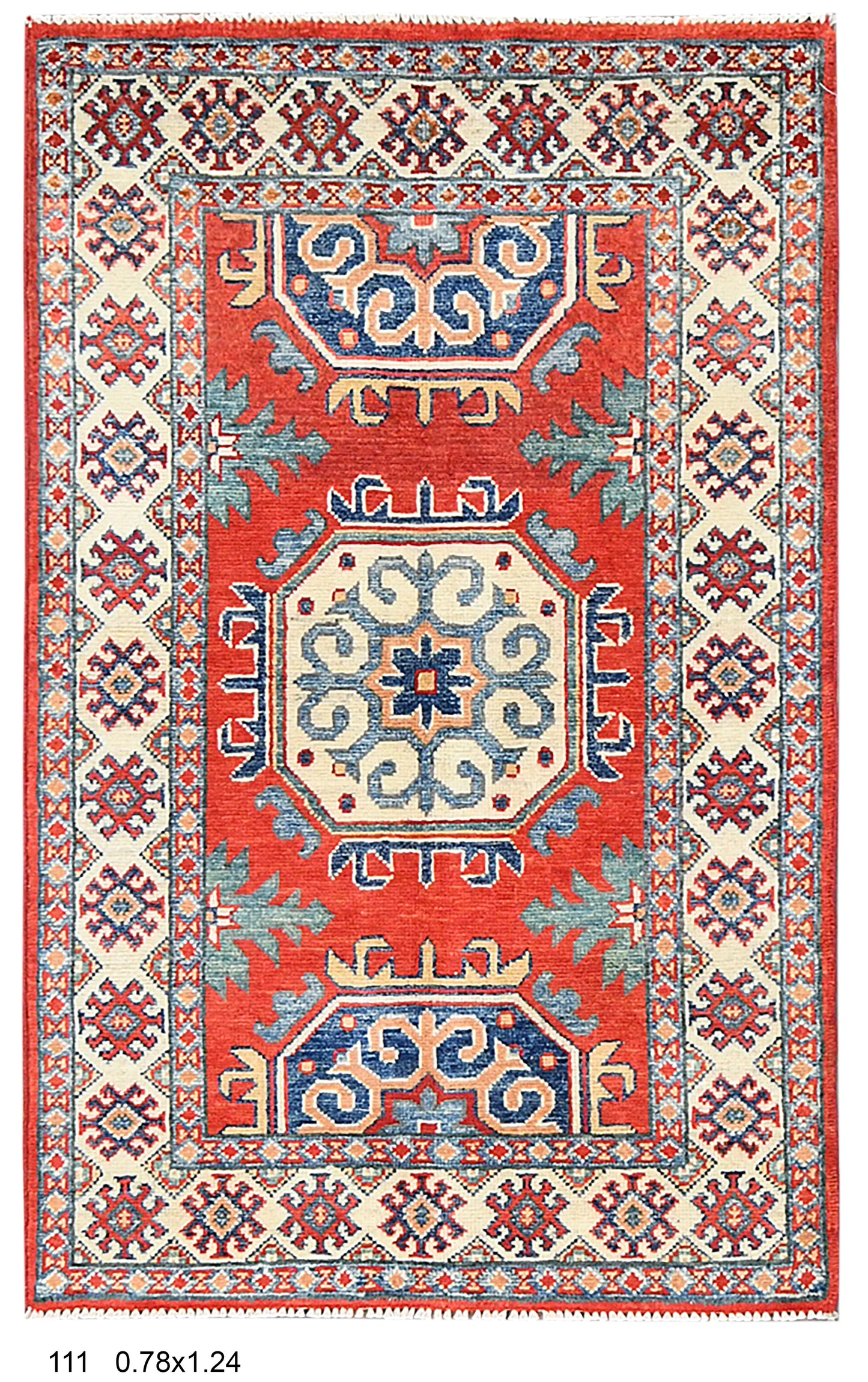 Geometric Red Kazak 3X4 Handmade Wool Rug # 14472