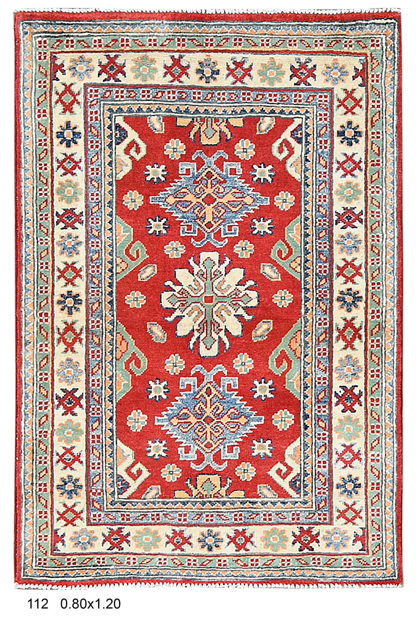 Geometric Red Kazak 3X4 Handmade Wool Rug # 14473