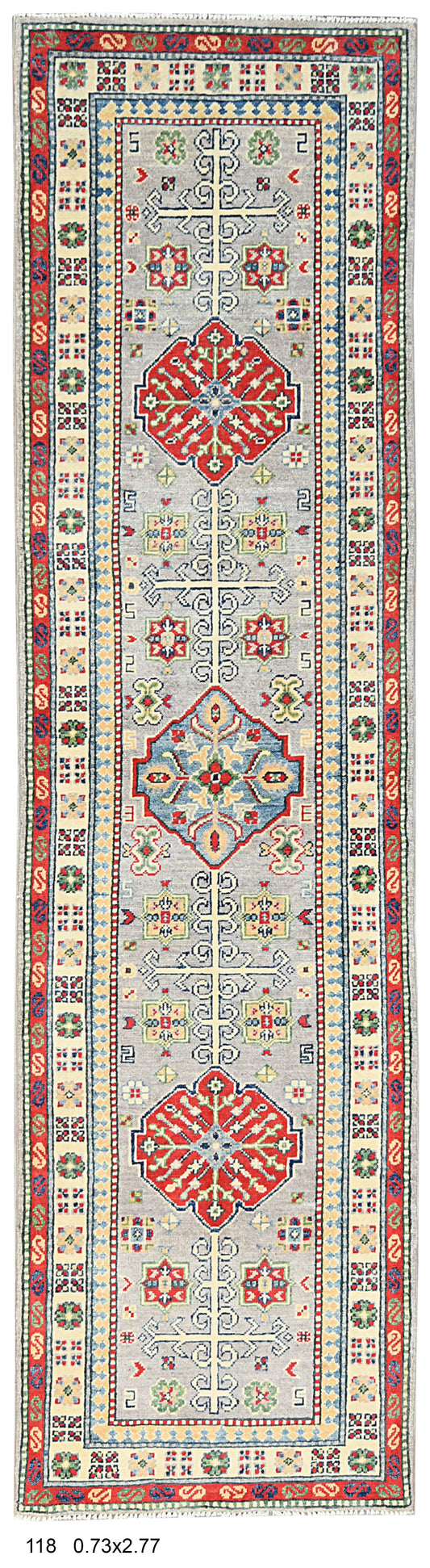 Kazak Gray 2' 5"X9' Handmade Wool Runner Rug # 14479