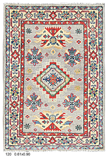 2X3 Gray Kazak Handmade Wool Tribal Rug # 14481