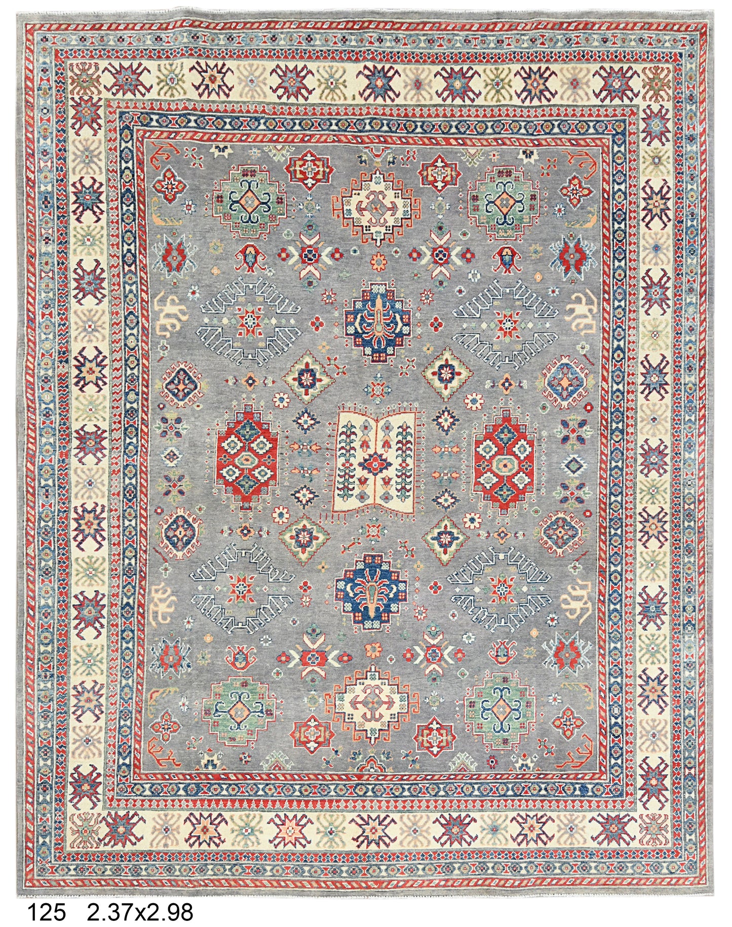 Gray Kazak Geometric 8X10 Handmade Wool Rug # 14486