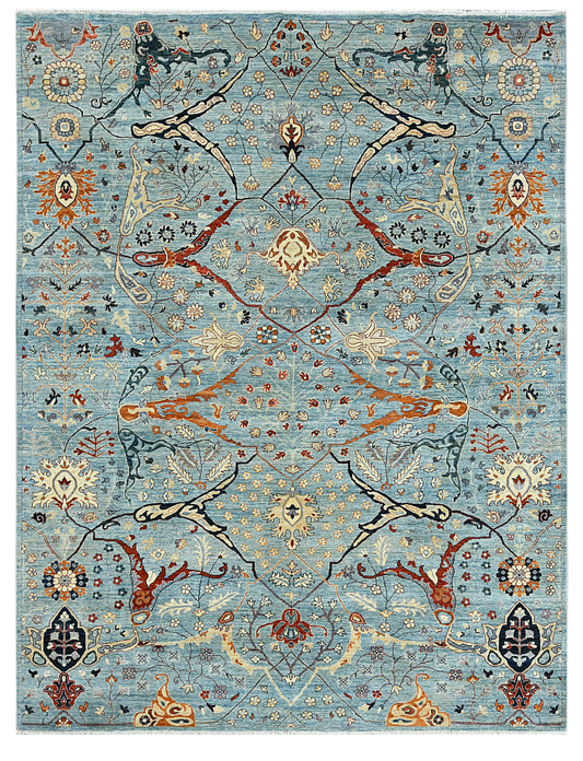 9X12 Light Blue Bijar Handmade Wool Rug # 14532