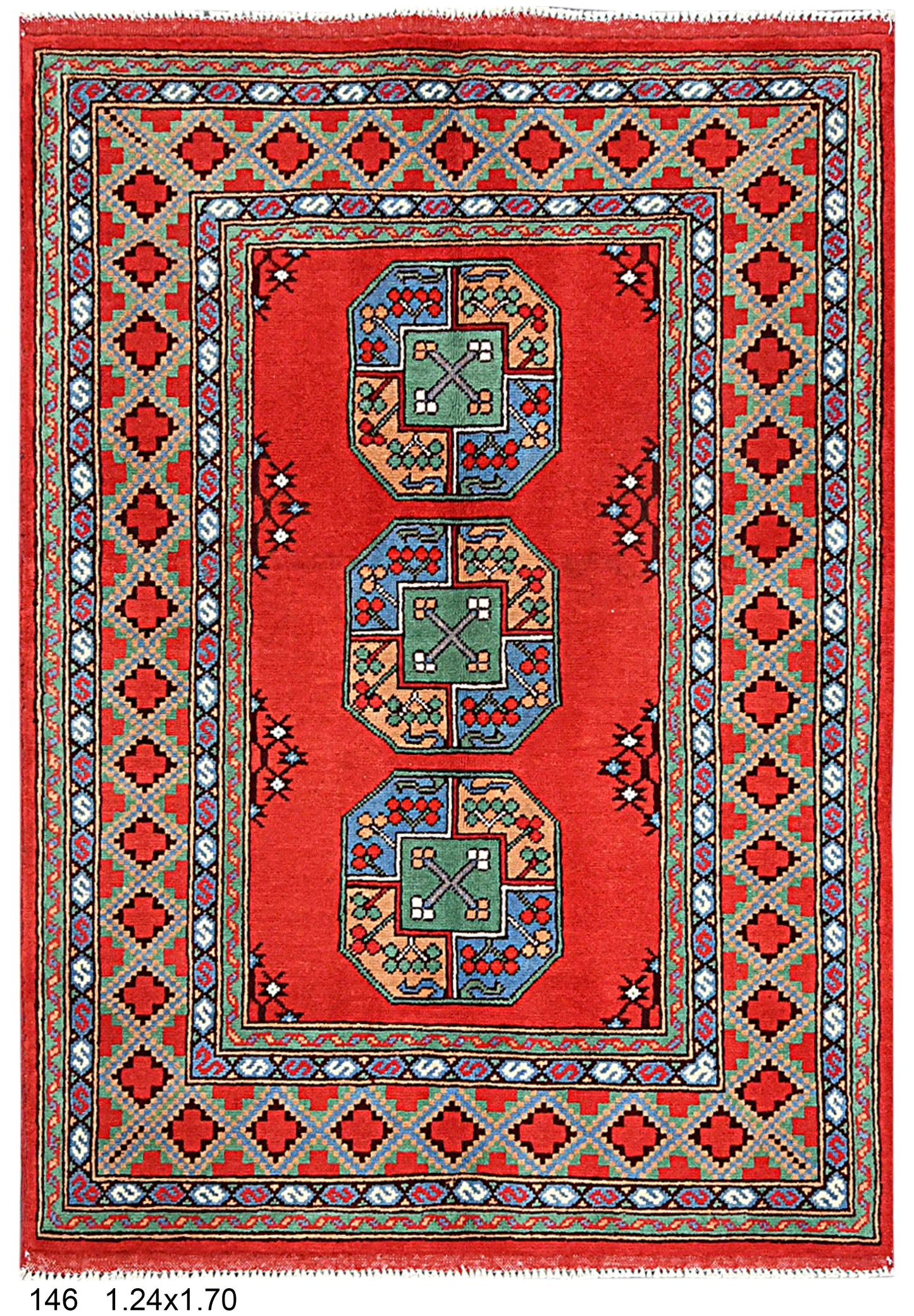 Red 4X6 Tribal Afghan Handmade Wool Rug # 14507