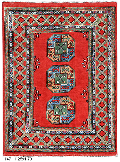 Red 4X6 Tribal Afghan Handmade Wool Rug # 14508