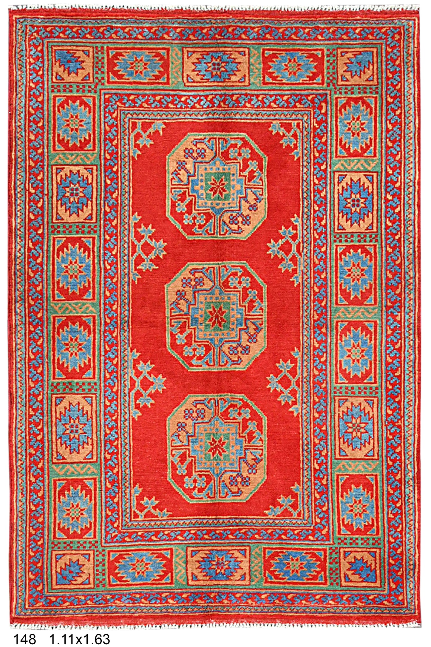 Red 4X6 Tribal Afghan Handmade Wool Rug # 14509