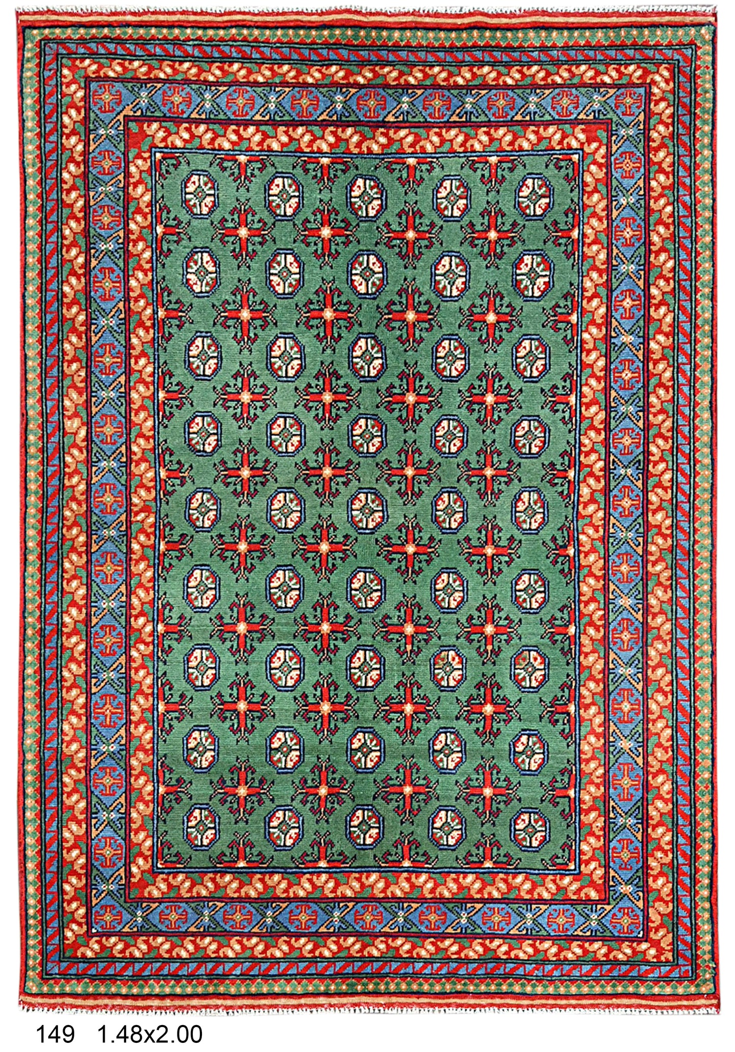 Green 5X7 Tribal Afghan Handmade Wool Rug # 14510